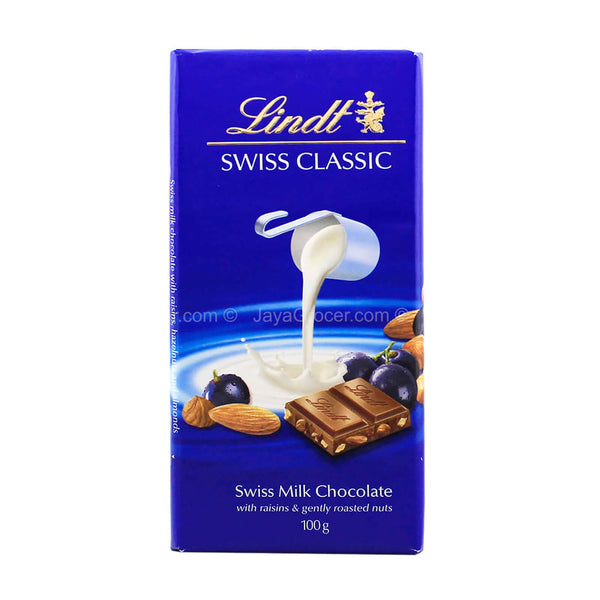 Lindt Swiss Classic Swiss Milk Chocolate Raisins And Roasted Nuts 100g (highest price)