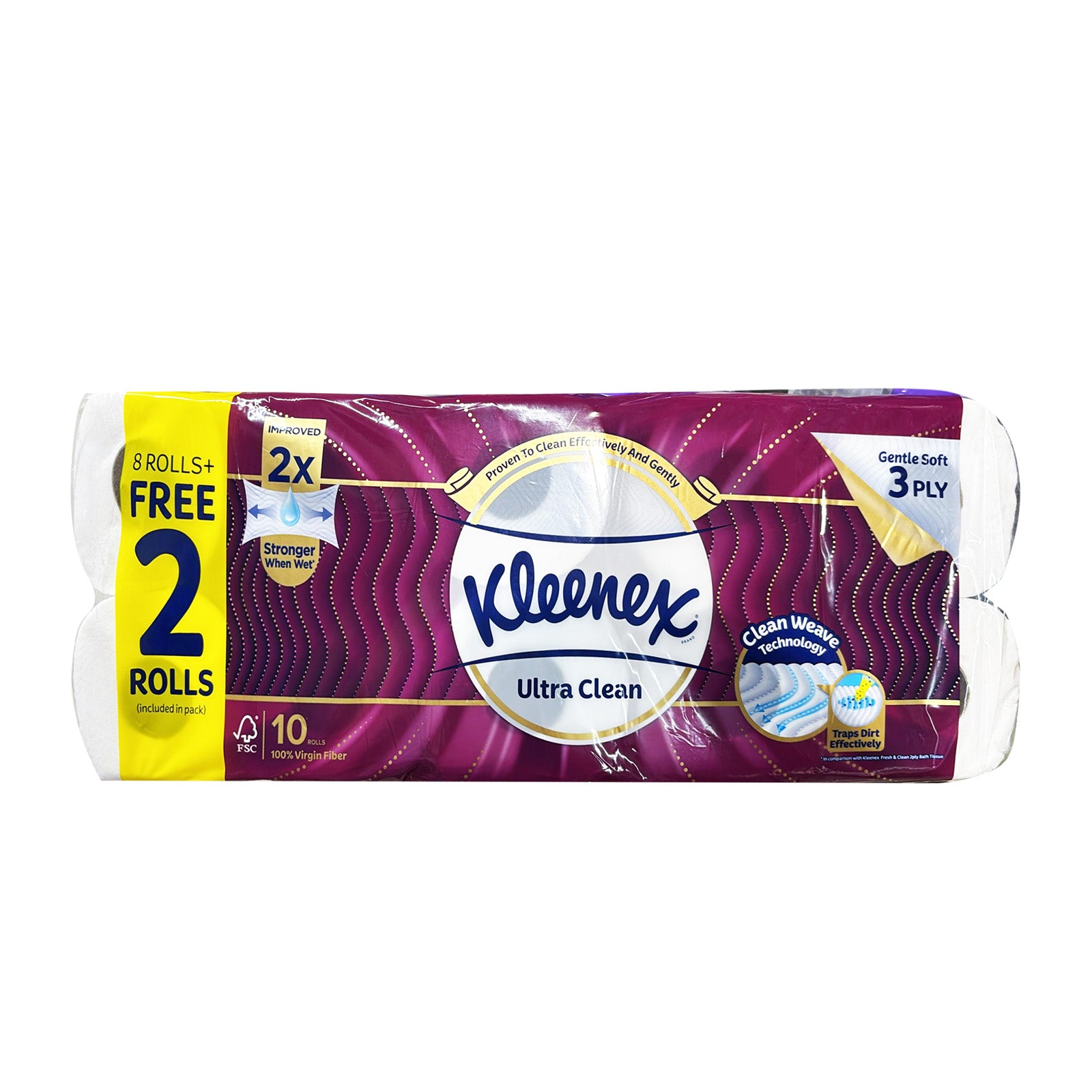 Kleenex Clean Care Toilet Tissue Rolls 8+2 rolls