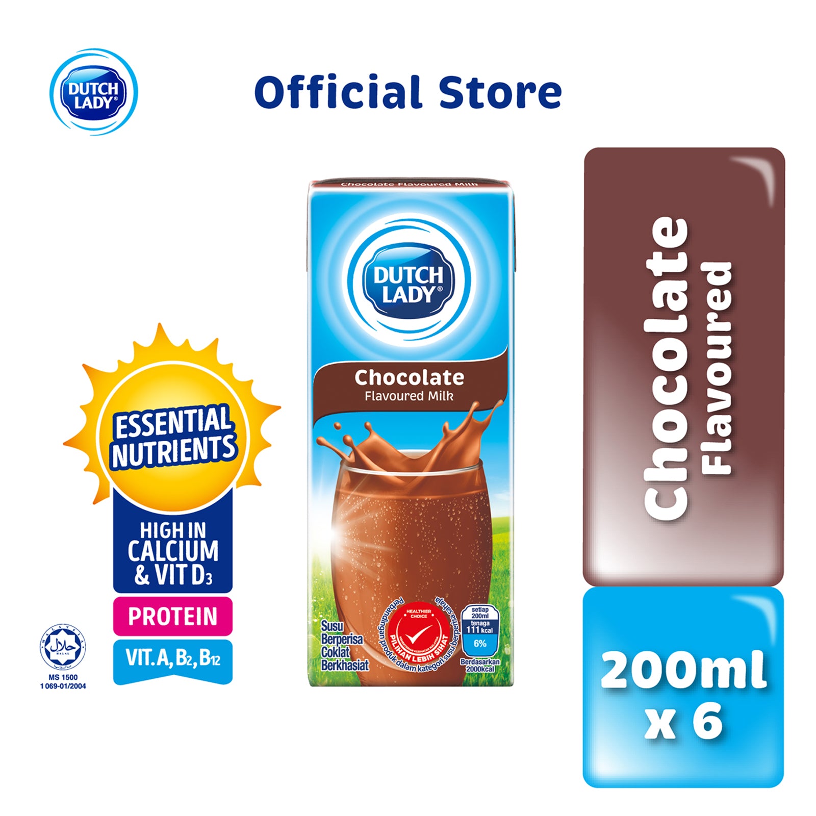 Dutch Lady UHT Milk Chocolate Flavour 200ml x 6