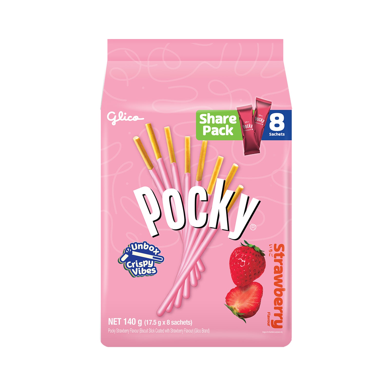 Glico Pocky Biscuit Stick Family Pack Strawberry Flavour 21g x 8