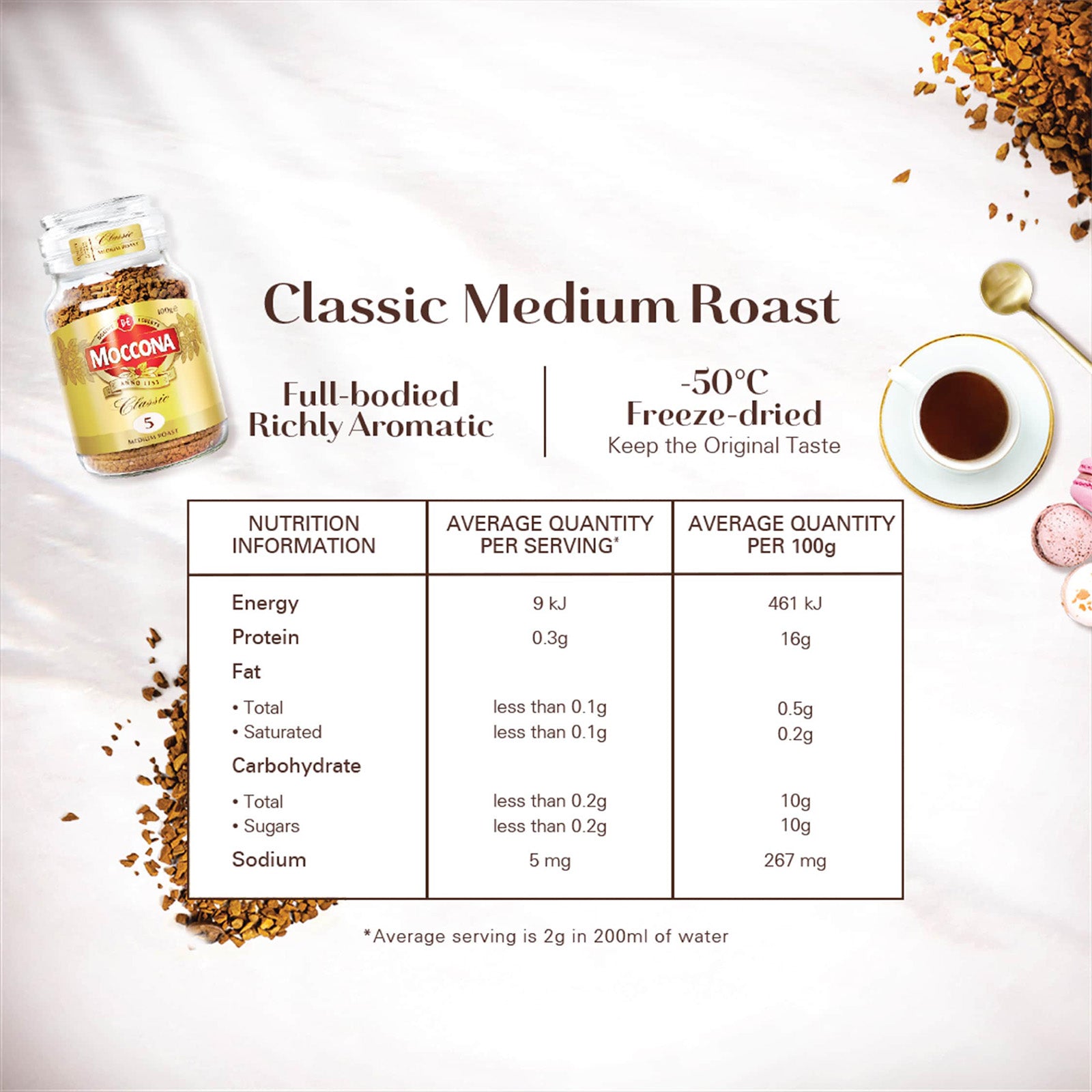 Moccona Classic Medium Roast Intensity 5 Freeze Dried Instant Coffee 100g