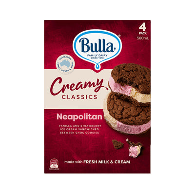 Bulla Creamy Classic Neopolitans Ice Cream Sandwich 4pack