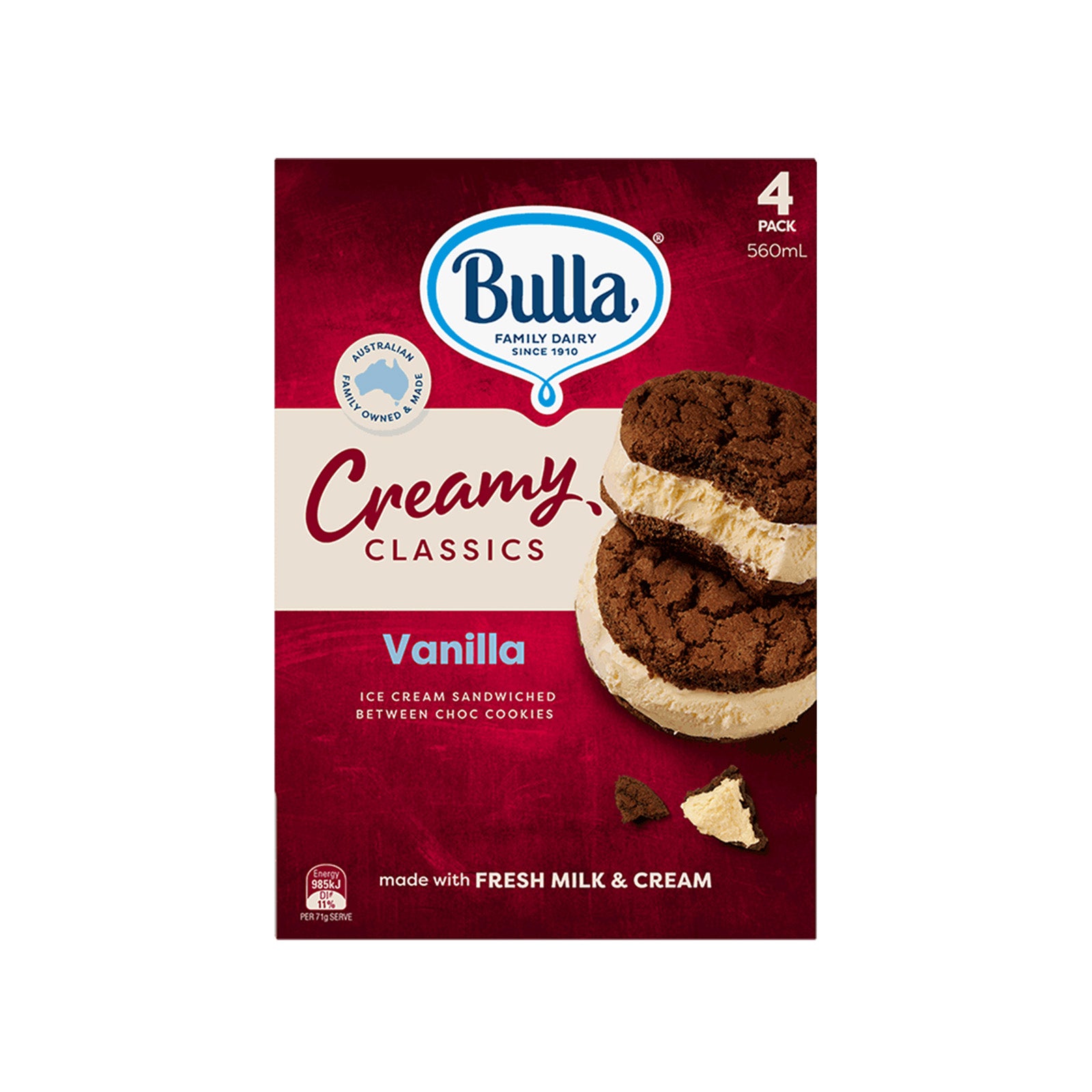 Bulla Creamy Classic Vanilla Ice Cream Sandwich 4pack