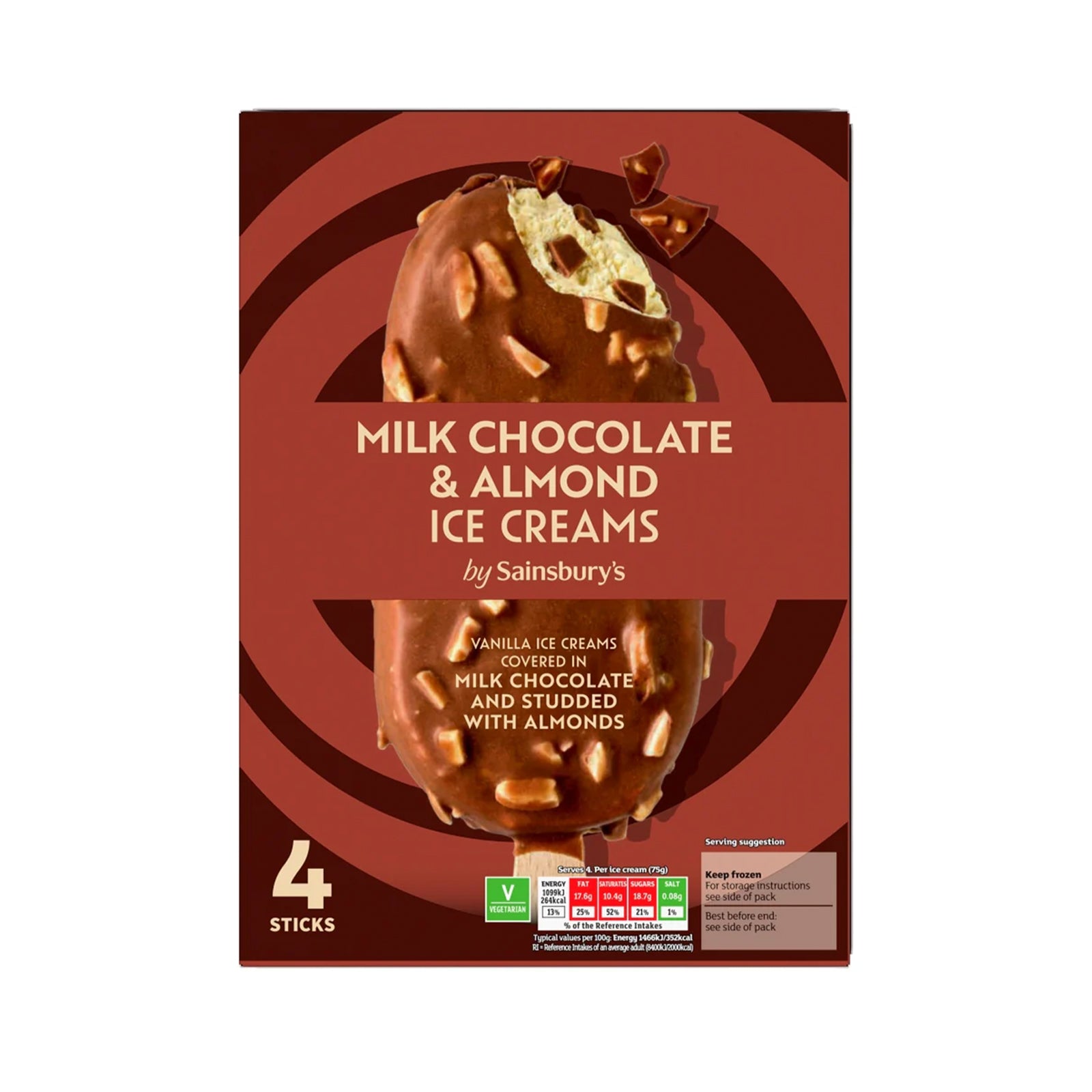Sainsbury's Milk Chocolate and Almond Ice Cream Sticks 110ml x 4