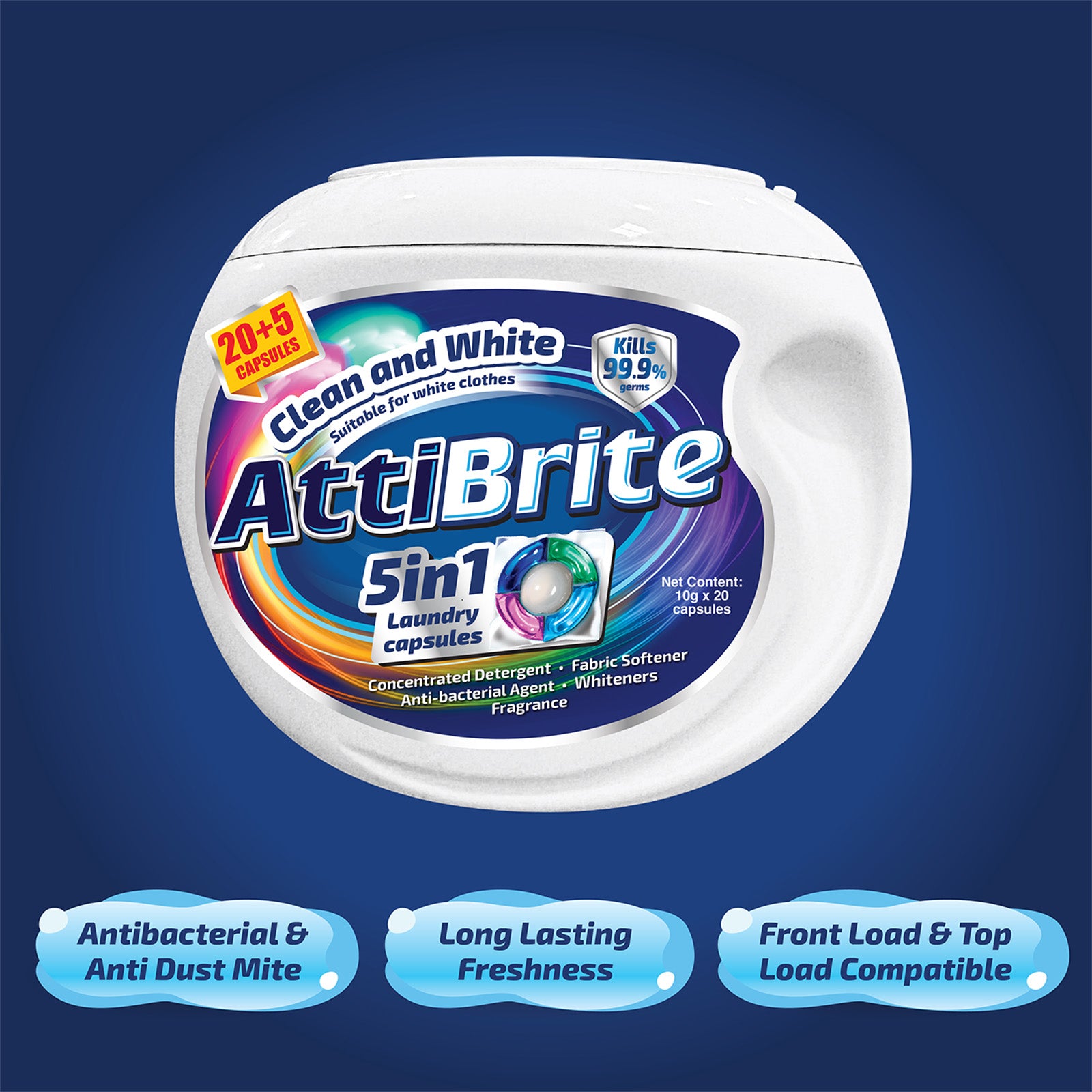 Attibrite Laundry Capsules Clean & White 10g x 20