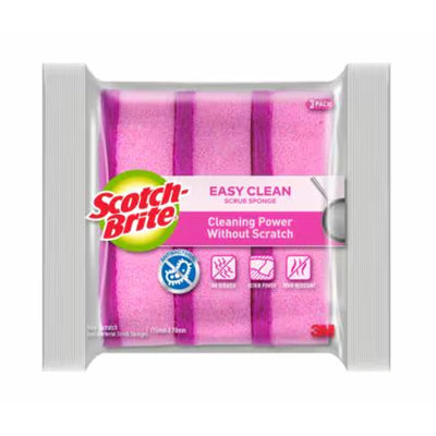Scotch Brite Easy Clean Scrub Sponge (Pink) 3pcs/pack